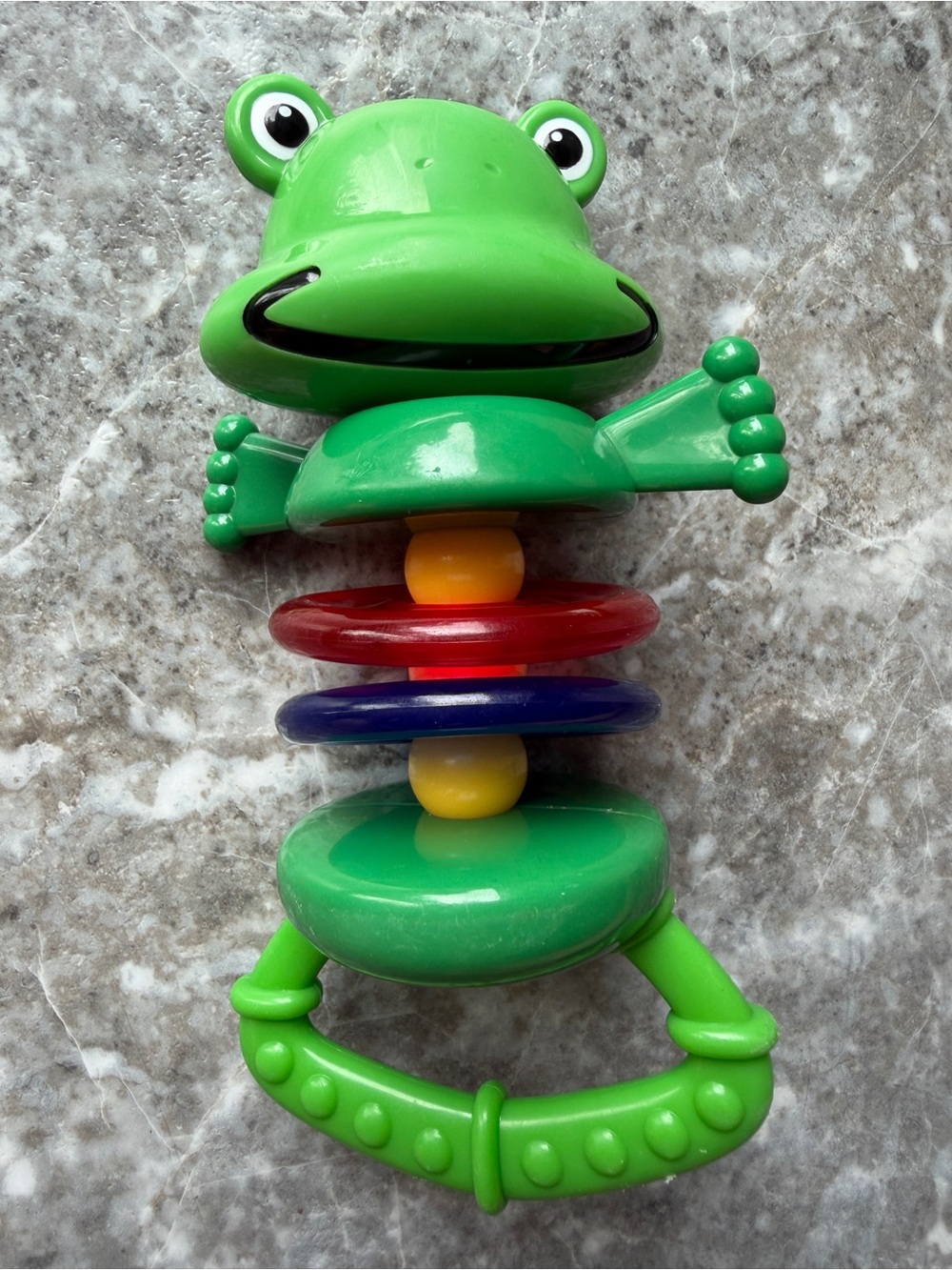 Vintage 2007 Baby Einstein Kids II Green Frog Rattle Activity Toy Rings click